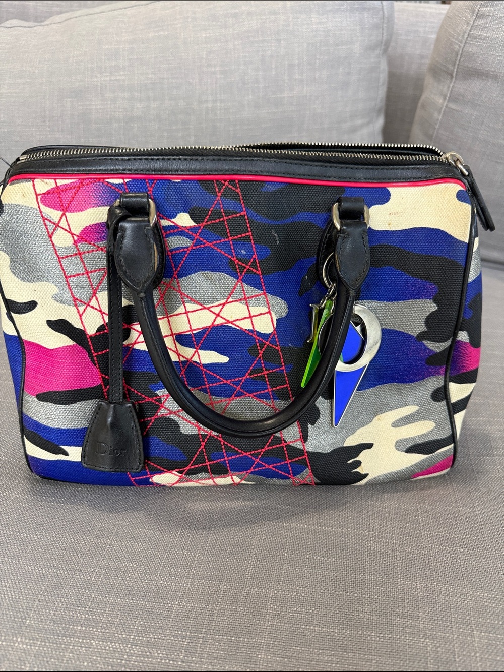 Dior Multicolor Camouflage Canvas Boston Bag